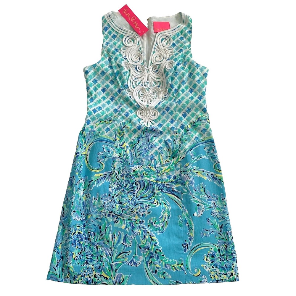 NWT Lilly Pulitzer Gabby Stretch Cotton Shift Dress sz 2 Scuba Doo Coral Fish